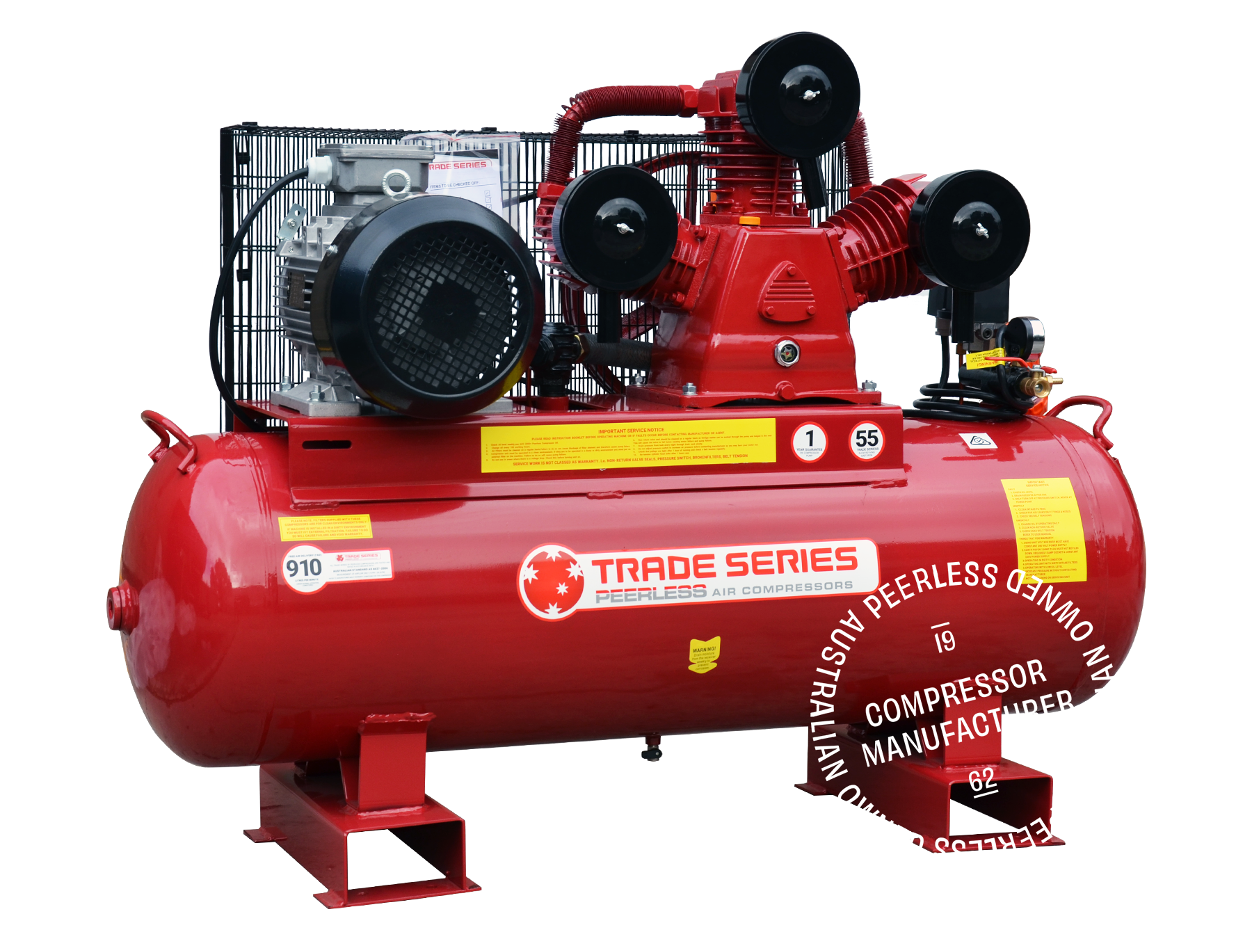 TS55W Three Phase Air Compressor: Belt Drive, 10HP, 910LPM